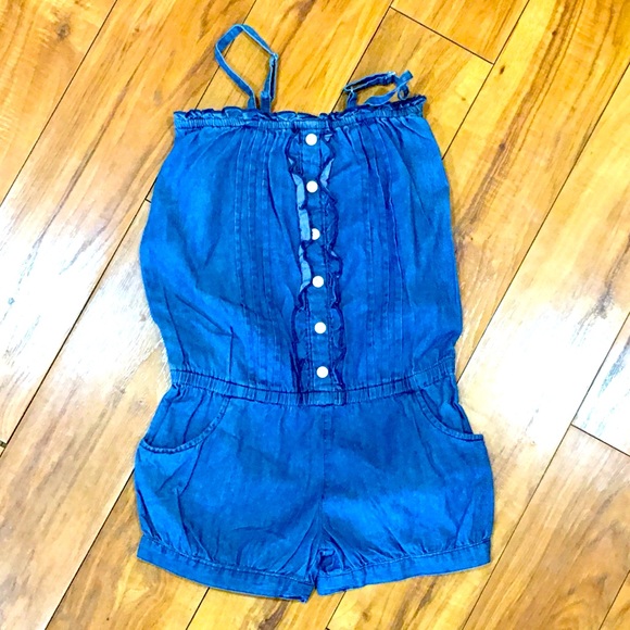 Denim cotton romper shorts summer one piece school outfit girl 8 blue - … - Picture 2 of 3